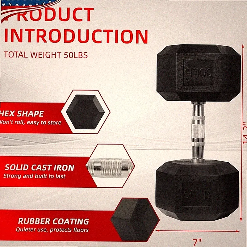 Hex Dumbbell Rubber Encased Strength Training Home Gym Equipment New