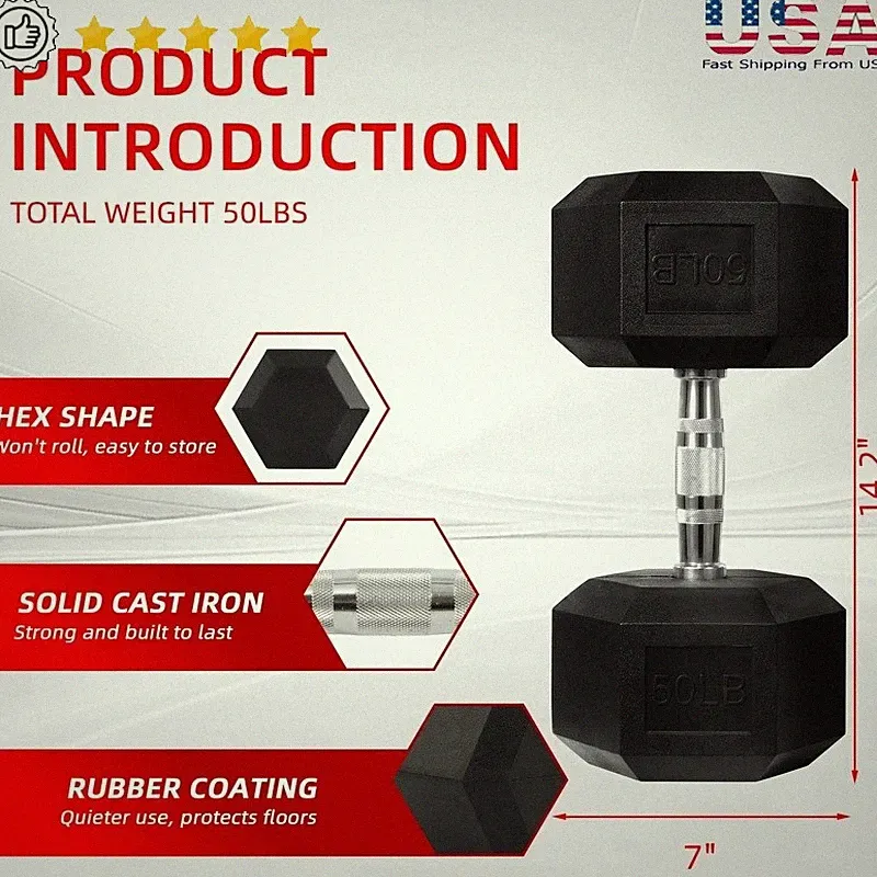 Hex Dumbbell Rubber Encased Weight Anti-Slip Grip Full Body Workout New