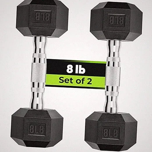 Hex Dumbbell Set, 2.5-65 lb Rubber Encased Exercise & 8 lb, Pair Chrome Handle