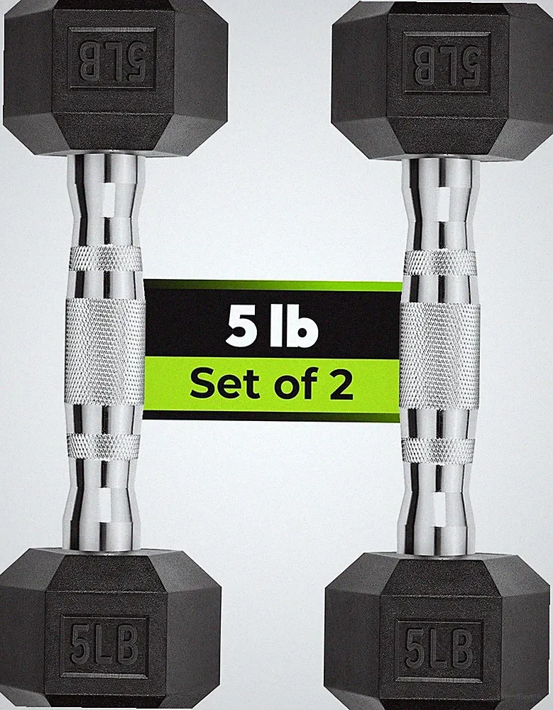 Hex Dumbbell Set, 3-100 Lb Rubber Encased Exercise & Fitness Dumbbells, Weights