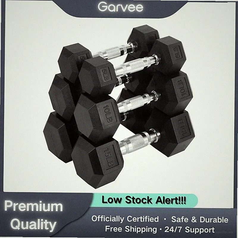 Hex Dumbbell Set 60 lb Rubber Encased Home Gym Weights Pair 5 10 15 lb Strength