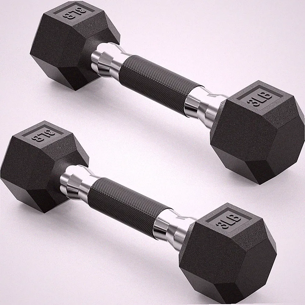 Hex Dumbbell Set of 2, 3 lb dumbbells pair, 3 Pound Weight Dumbbells for & Me...