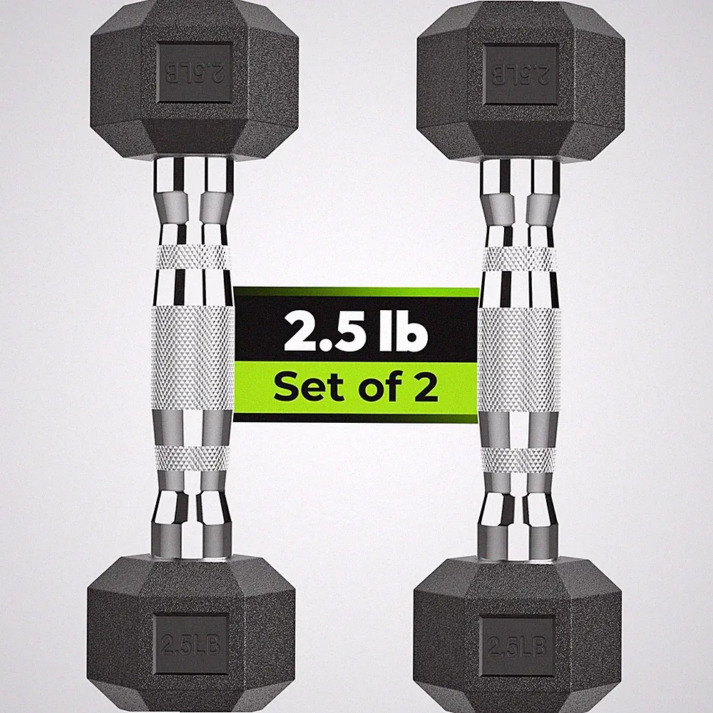 Hex Dumbbell Set of 2, Rubber Encased Fixed Dumbbells, 2.5 lb