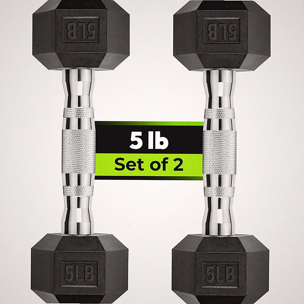Hex Dumbbell Set of 2 Rubber Encased Fixed Weights 2.5-65 lb Black