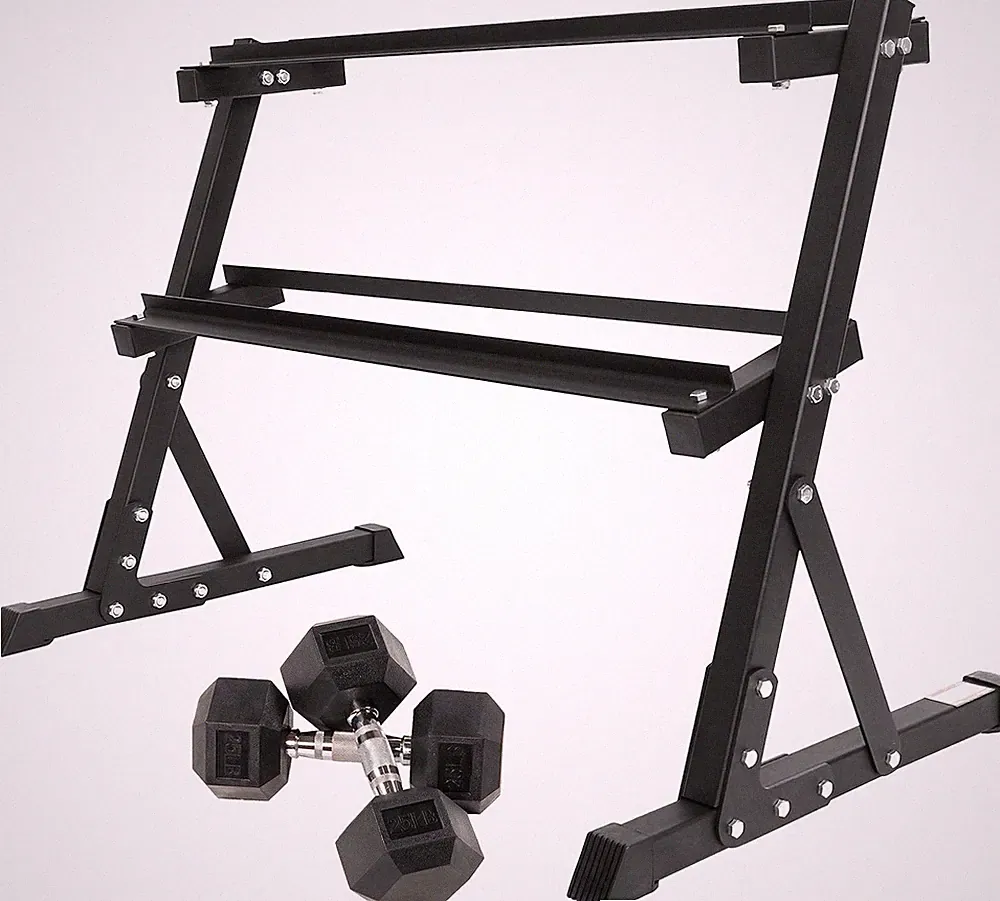 Hex Dumbbell Set with Rack - Durable Rubber Encased Weights for Home Gym