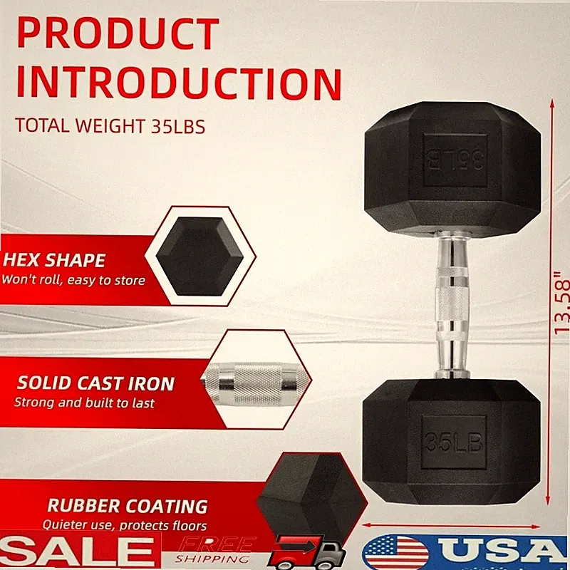 Hex Dumbbell Weight Anti-Slip Grip Rubber Encased Full Body Strength Training US