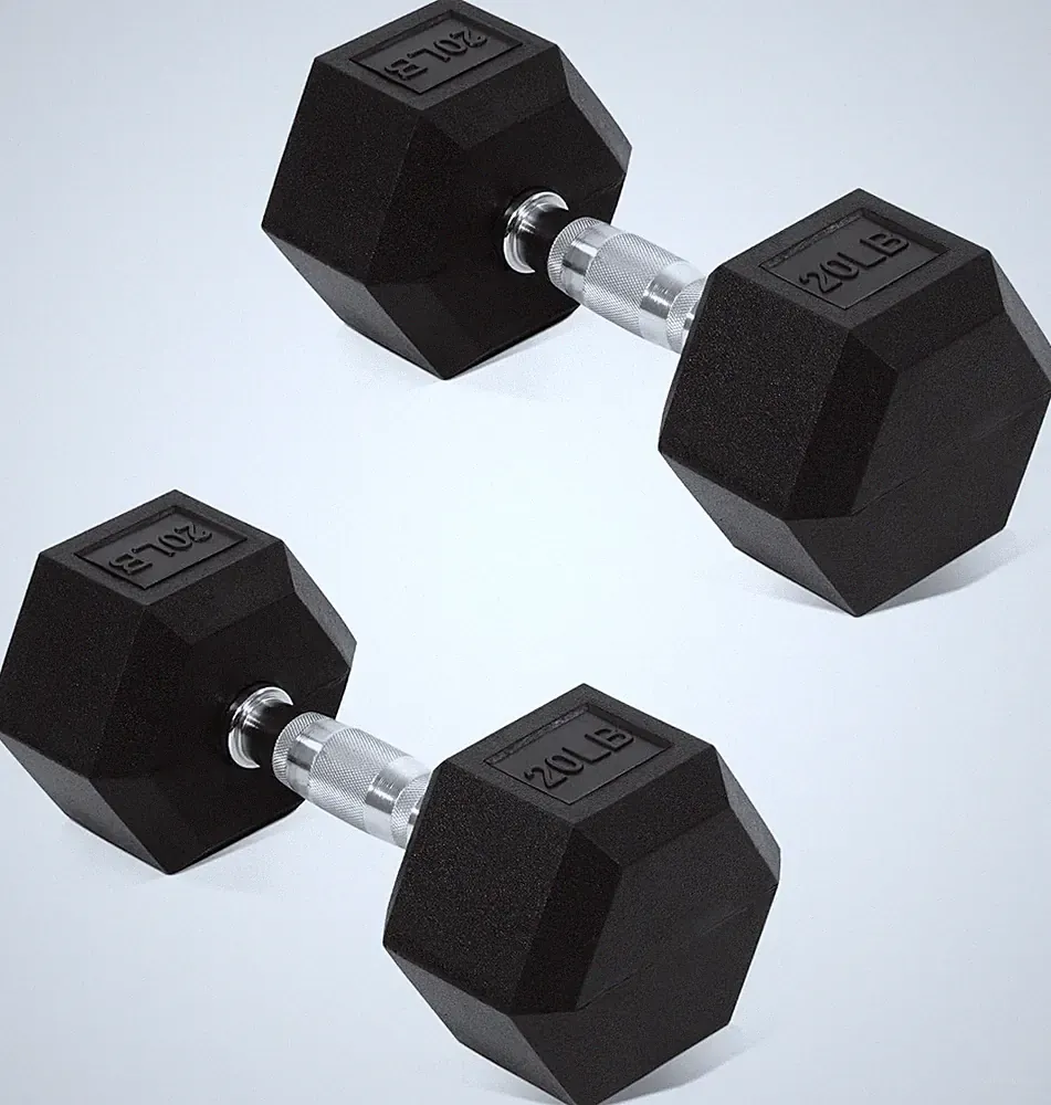Hex Dumbbells 20 LB Pair - Non-Slip Rubber Coated Hand Weights for Home Gym