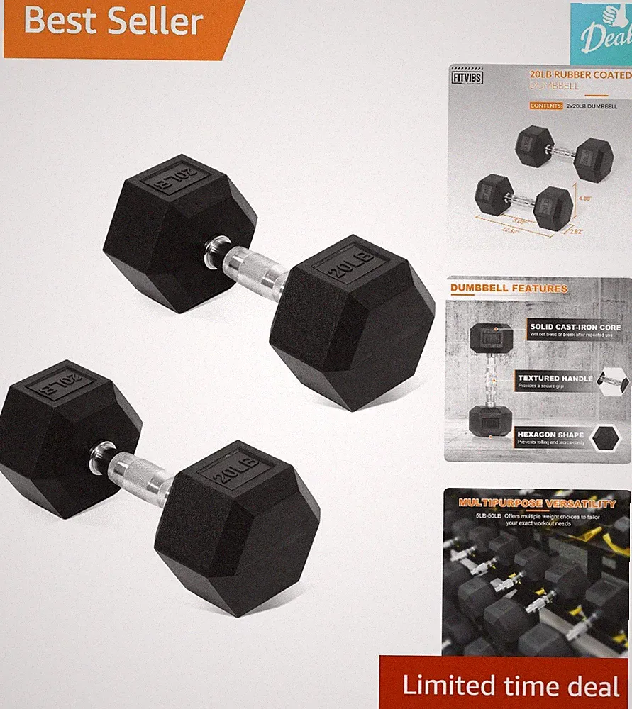 Hex Dumbbells 20lbs Pair - Rubber Coated Weights for Home Gym Excellence