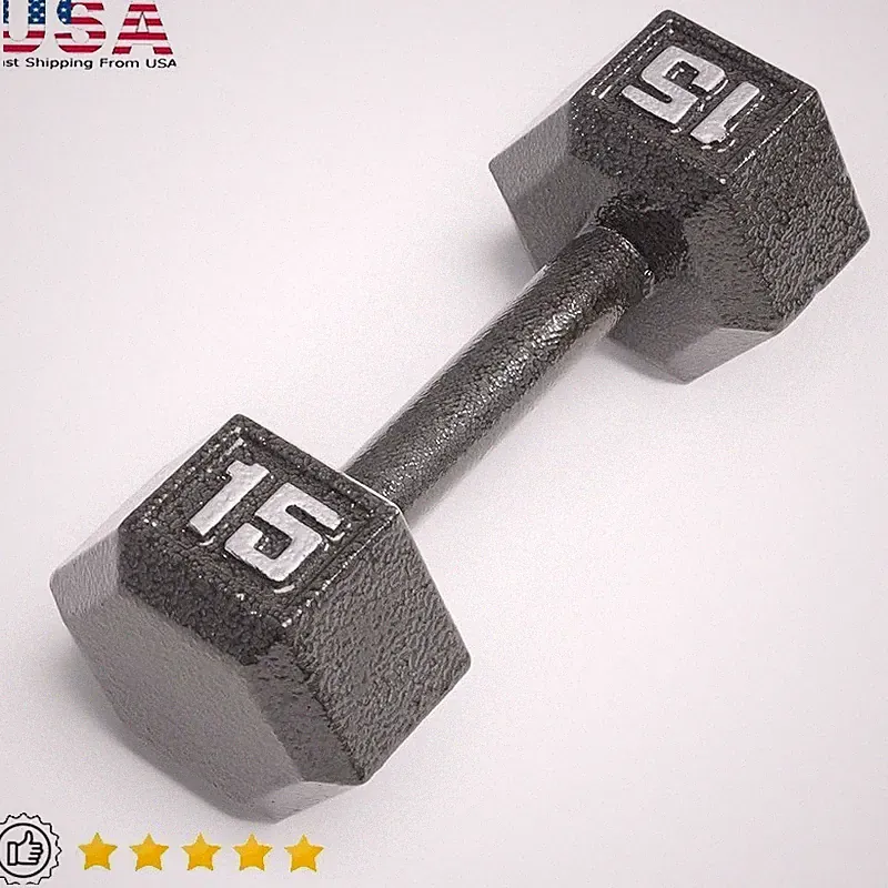 Hex Dumbbells Full Body Workout No Roll Heads Space Saving Storage Fitness 15lbs
