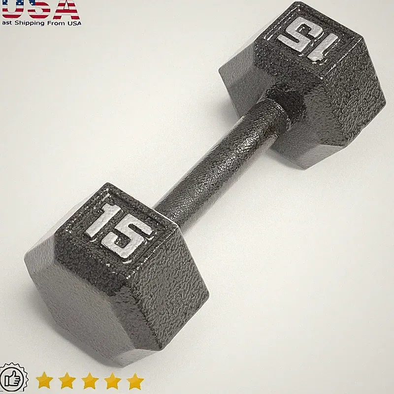 Hex Dumbbells Full Body Workout No Roll Heads Space Saving Storage Fitness 15lbs