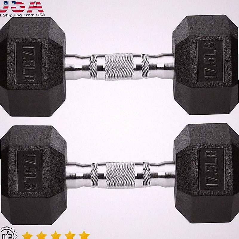 Hex Dumbbells Rubber Coated Cast Iron 2 Pack Fitness Weights Exercise Equipment