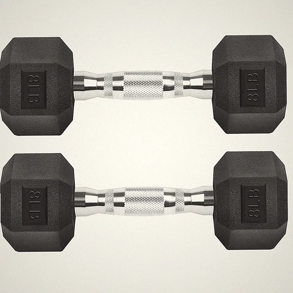 Hex Dumbbells Rubber Coated Cast Iron Hex Black Dumbbell Free Weights for Exe...