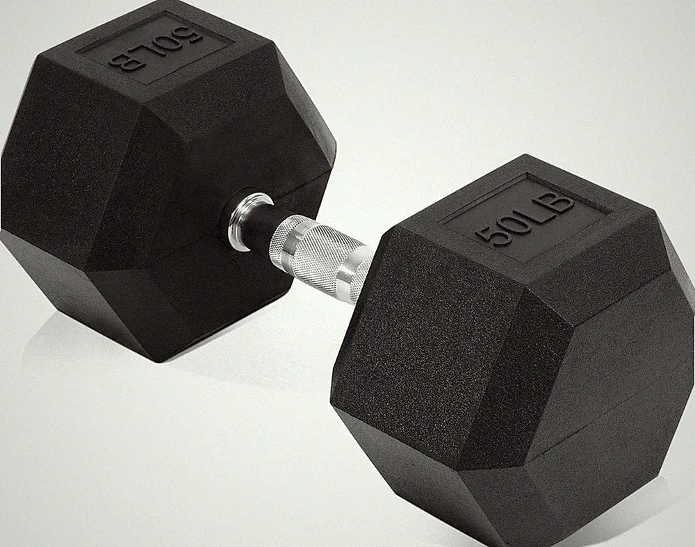 Hex Dumbbells Rubber Coated Hand Weights for Exercises and Fitness, 10-50LB Opti
