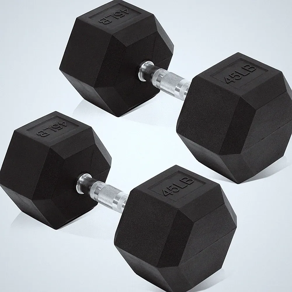 Hex Dumbbells Rubber Coated Hand Weights for Exercises and Fitness Home Gym, 5-5
