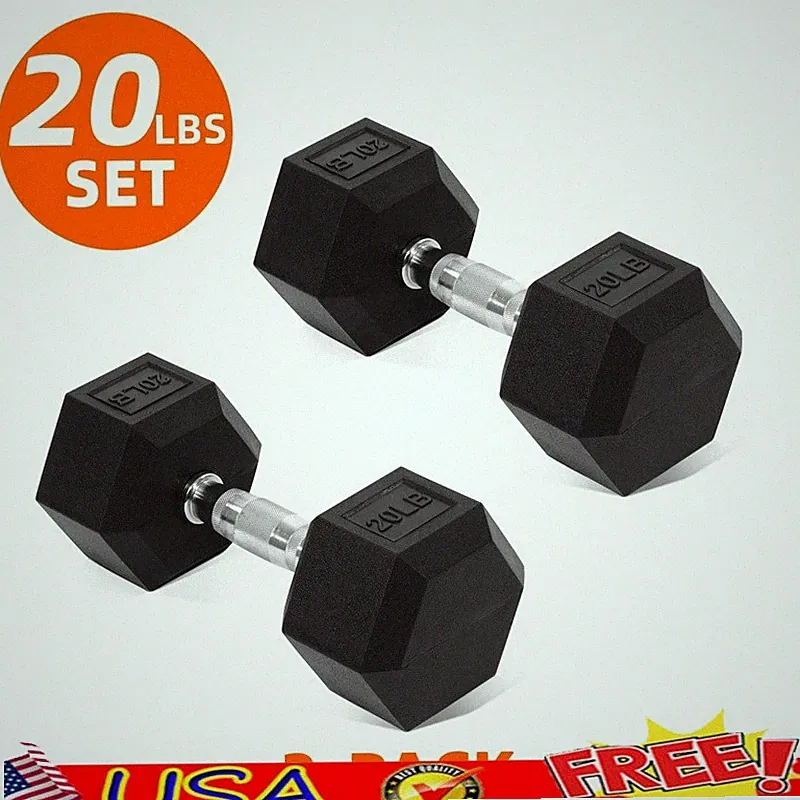 Hex Dumbbells Rubber Encased 10-50 lb Set Durable Non-Slip Grip Home Gym Fitness
