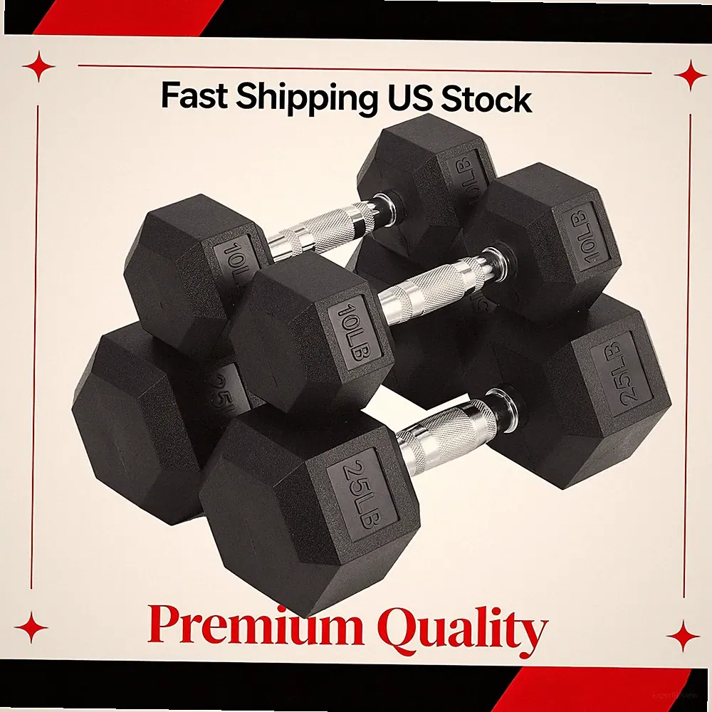 Hex Dumbbells Set 100LB Total Cast Iron Core Non-Slip Strength Training Home Gym