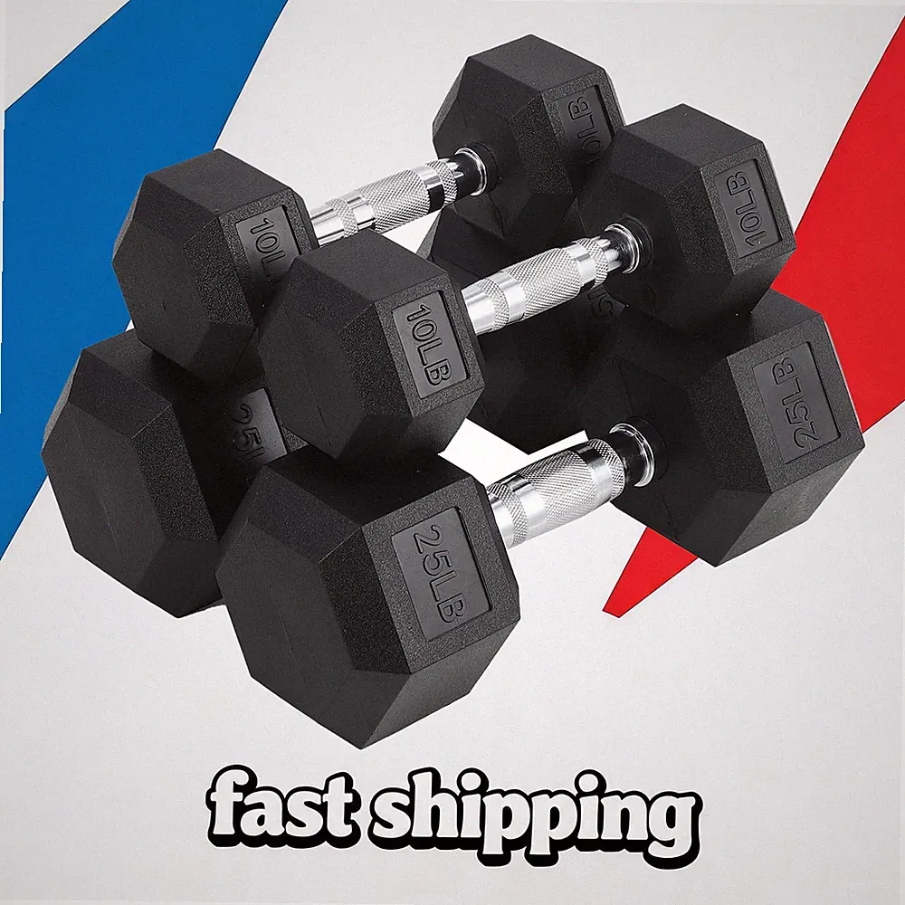 Hex Dumbbells Set 100LB Total Strength Training Home Gym Cast Iron Core Non-Slip