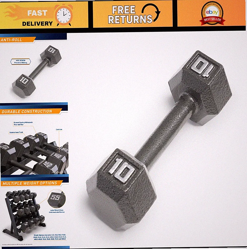 Hex Dumbbells Set - Cast Iron Weights 3lb to 100lb - Fitness Equipment, Sold Ind