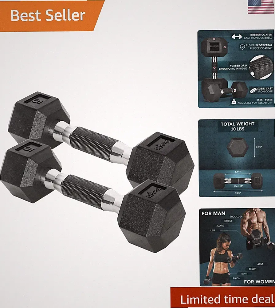 Hex Dumbbells with Chrome/Rubber Grip – Anti-Slip Hand Weights 10-30 LBS