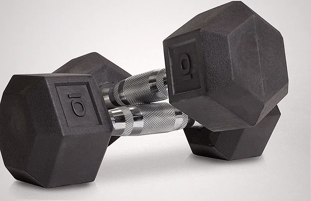 Hex Elite TPR Dumbbells - Rubber Dumbbells Designed with Chrome-Plated Steel Han