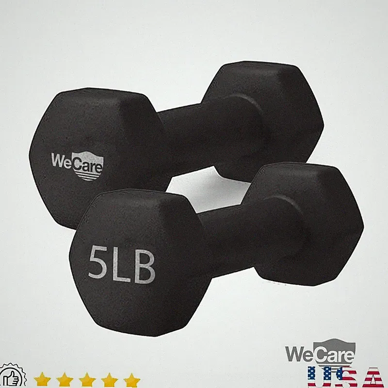 Hex Neoprene Dumbbell Set of 2 5 lb Anti-Slip Weight Strength Training New
