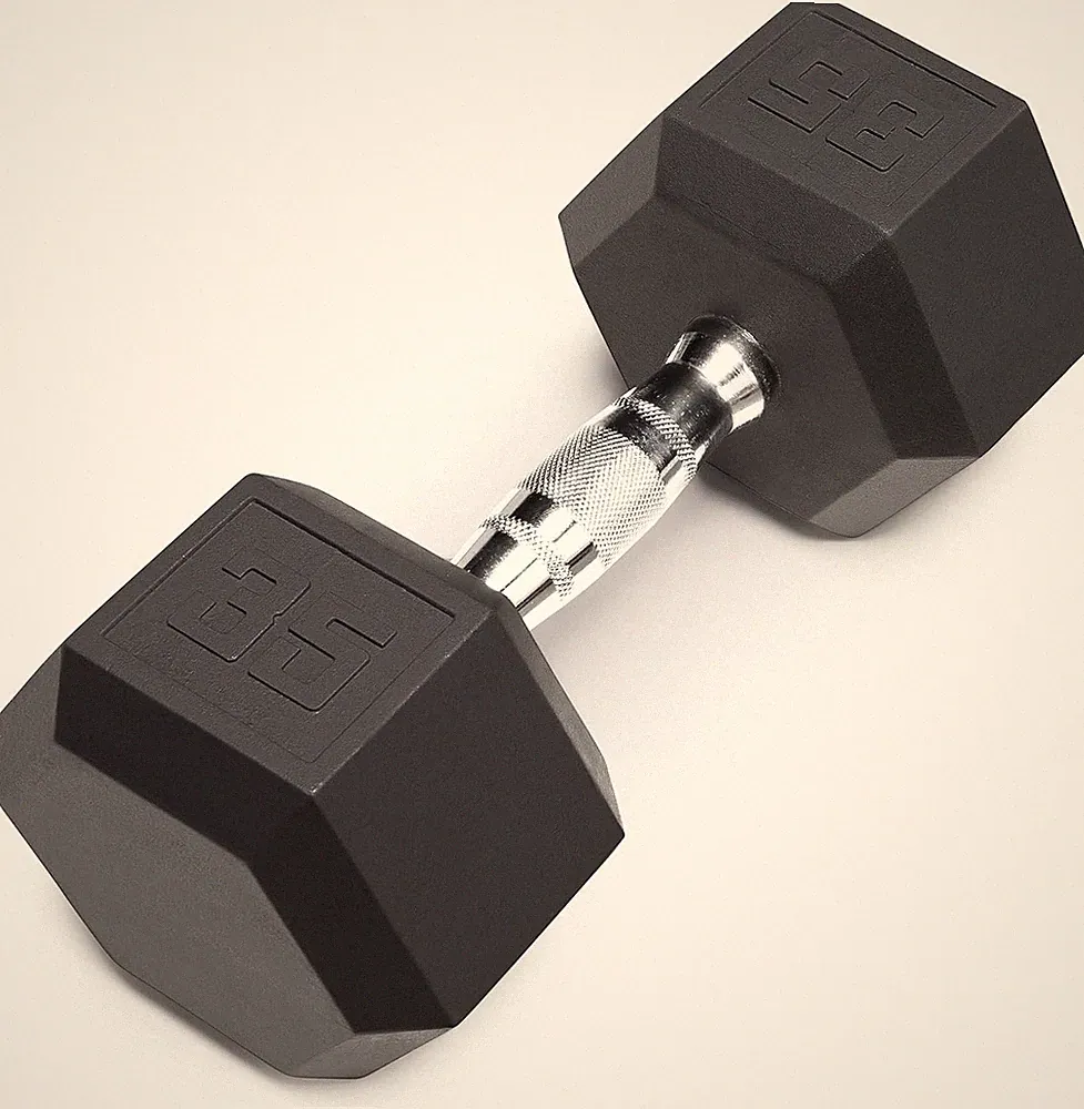 Hex Rubber Dumbbell with Knurled Grip, 5-50Lb for Strength Training, Sold Indivi