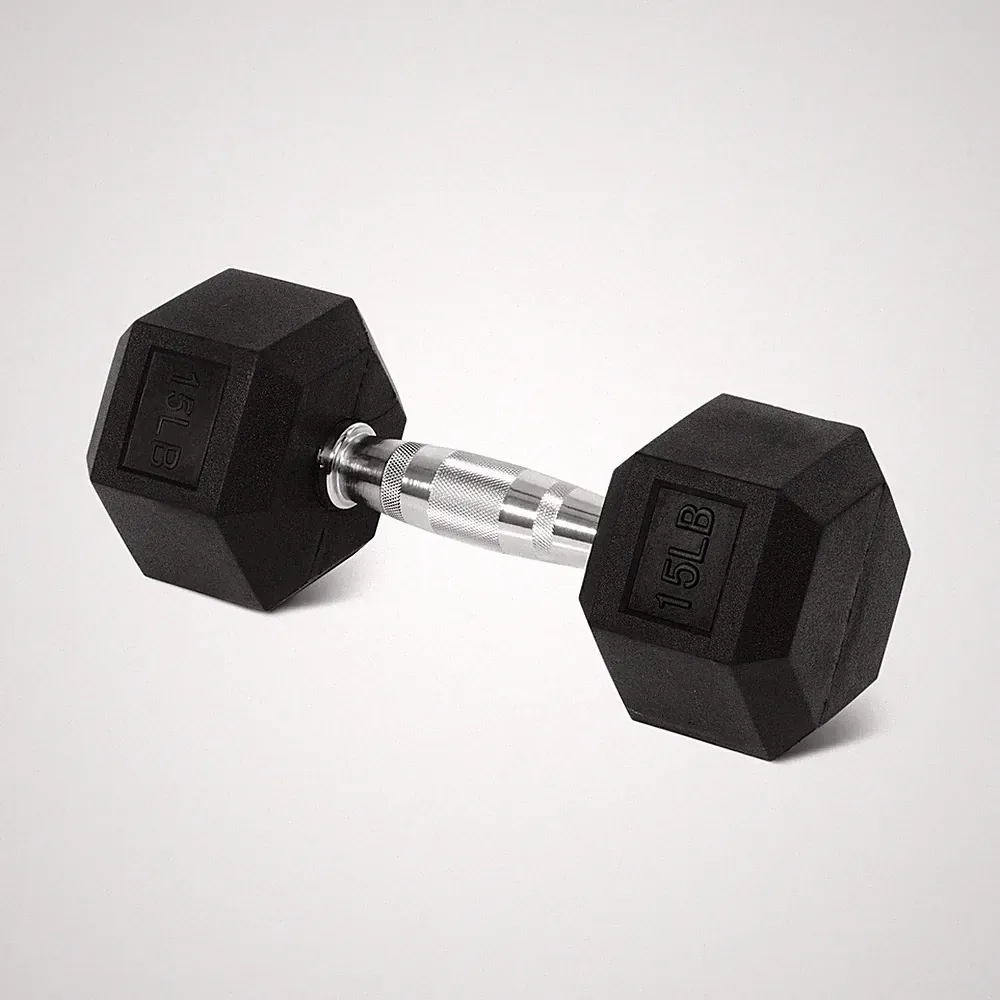 Hex Rubber Dumbbells – Black Single 10/15/20/25LB/Pair 5/10/15LB Solid Cast Iron