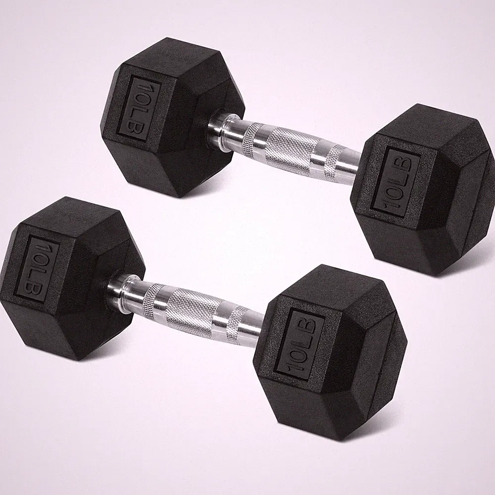 Hex Rubber Dumbbells Solid Cast Iron with Non-Slip Grip A pair 10LB
