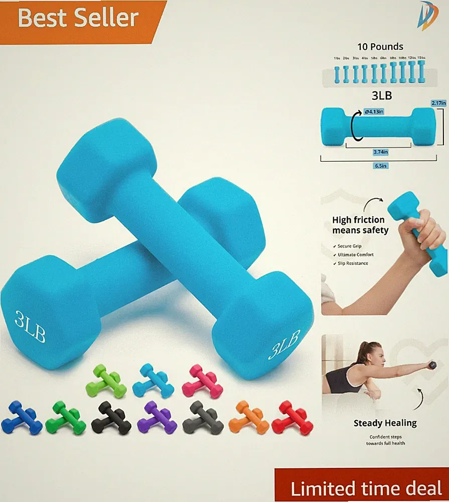 Hex Shape Anti-Slip Dumbbells Set of 2 (1-15 LB) for Safe Full-Body Training