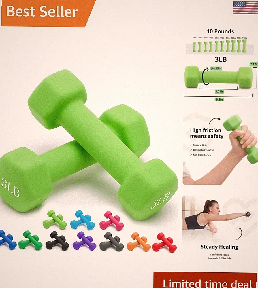 Hex Shape Neoprene Dumbbells Set for Strength Training, Anti-Slip, 1-15 LB