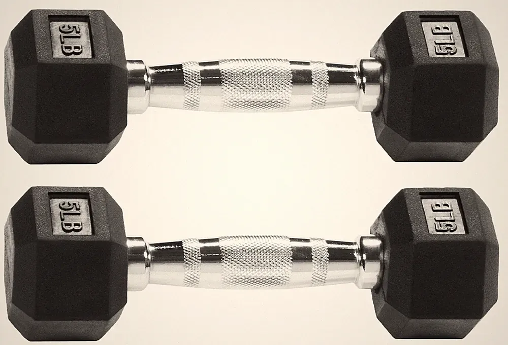 Hex Shaped Dumbbell Set, Rubber Coated For Fitness Workouts, Black