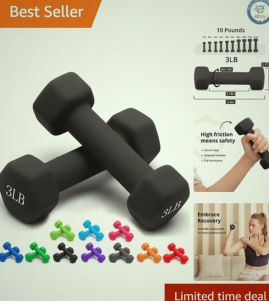 Hex Shaped Neoprene Dumbbells: 2 Piece Set, 1-15 LB, Perfect for All Workouts