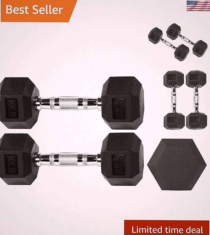 Hexagon Design Rubber Coated Dumbbells, 5-50 LB Pair for Optimal Grip & Safety