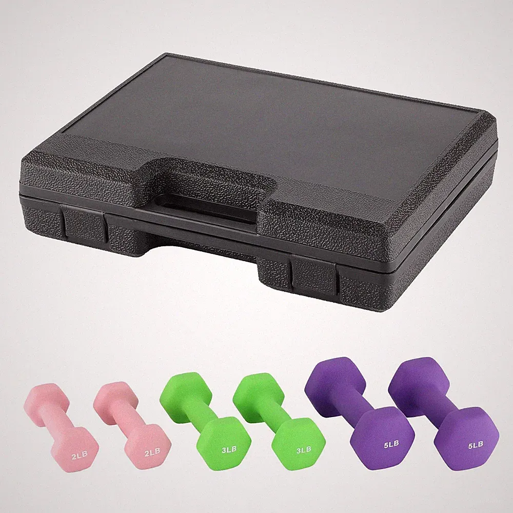 Hexagon Dumbbell Set 6PC Neoprene Hand Weights 2/3/5 LBS with Storage Case