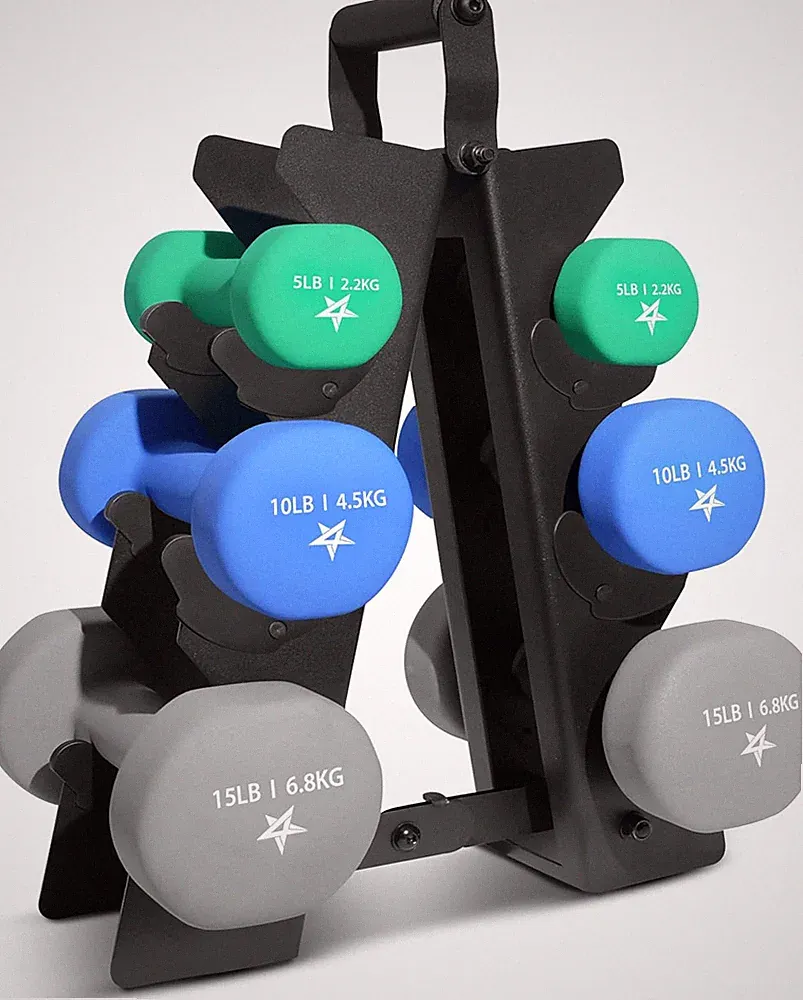Hexagon Neoprene Dumbbell Set with Rack - Anti-Roll, Anti-Slip Weights