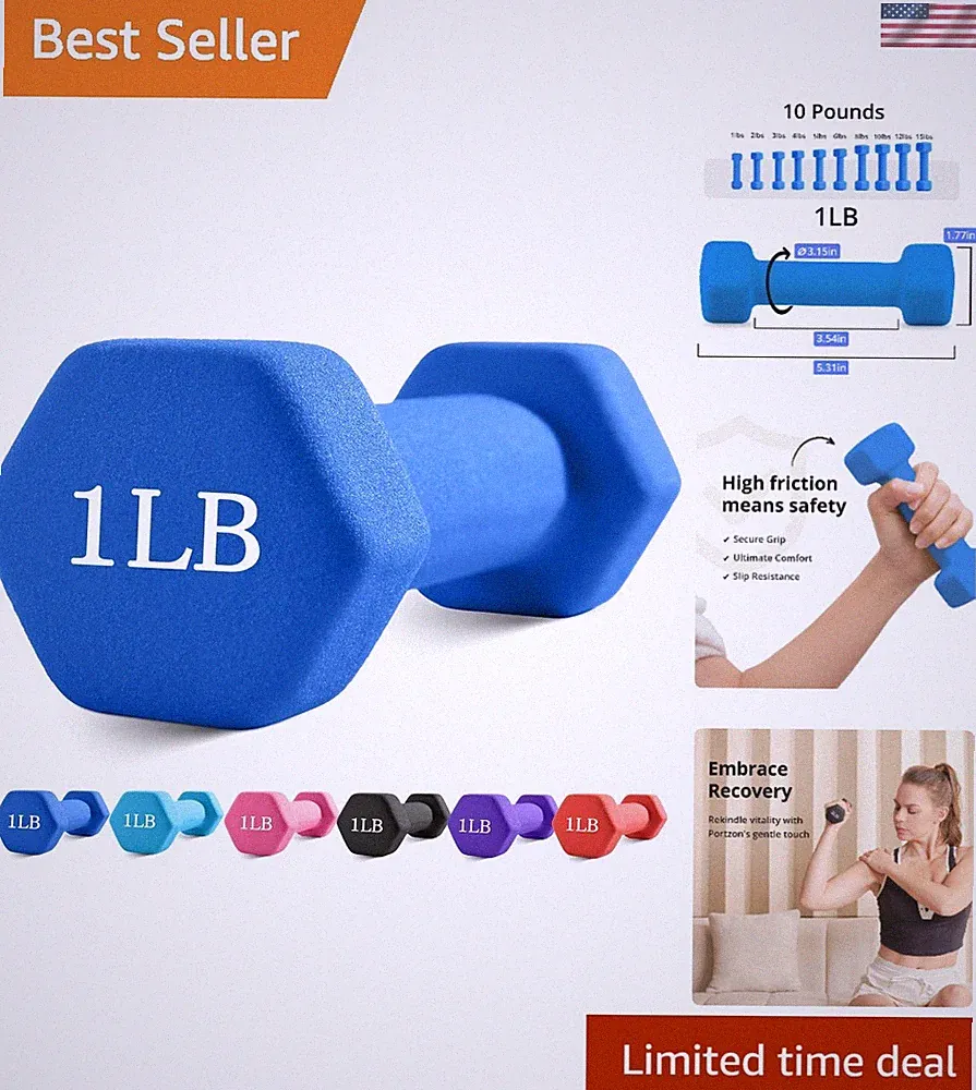 Hexagonal Neoprene Dumbbell 1LB-3LB - Non-Slip, Safe Grip for Seniors’ Workouts