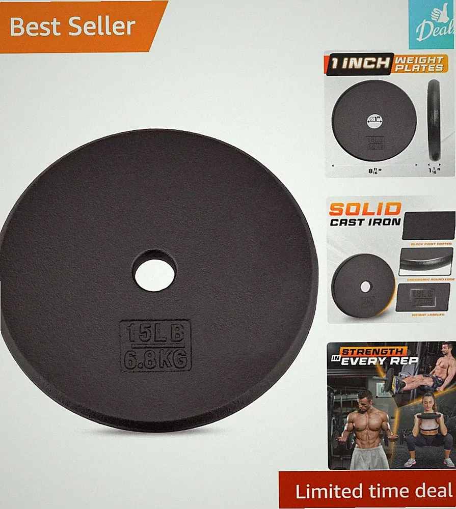 High-Performance 1-Inch Cast Iron Weight Plates, Rust-Resistant, 5-50 LB Choice