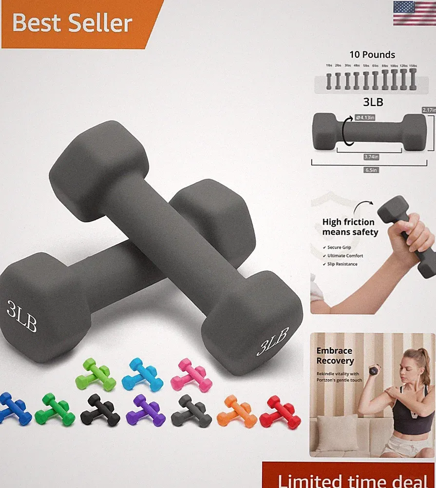 High-Quality Cast Iron Neoprene Dumbbells - Set of 2, 1-15 LB, Non-Slip Grip