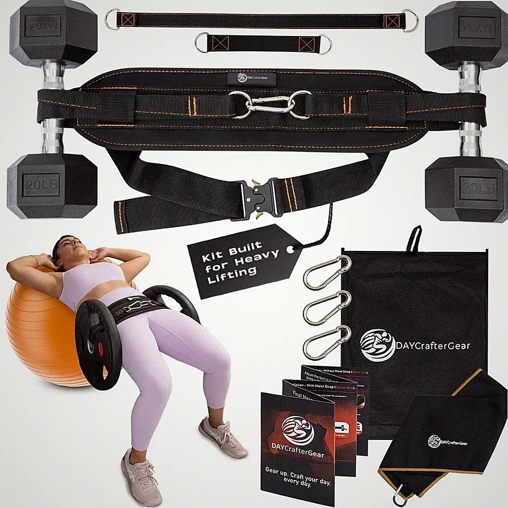 Hip Thrust Belt for Weights, Dumbbells & Kettlebells – Heavy Duty Glute Worko...