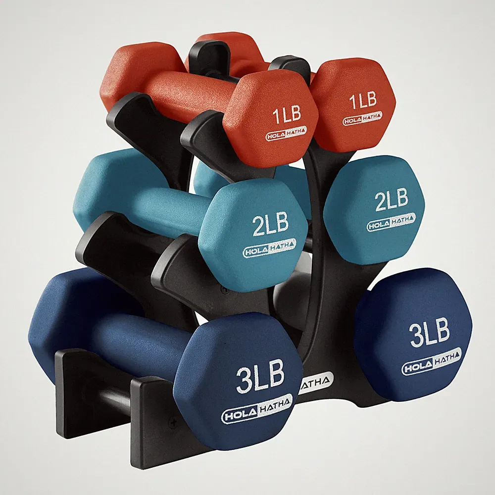 HolaHatha 1, 2 and 3 lb Neoprene Dumbbell Strength Training Weight Set with Rack