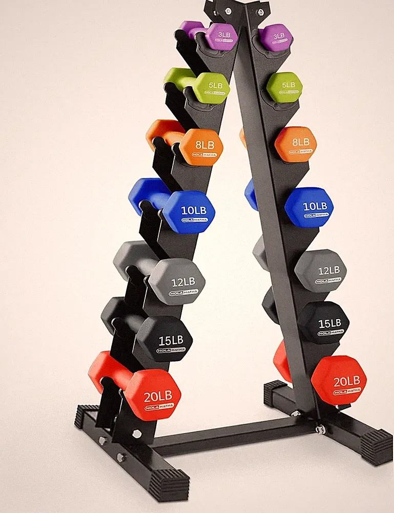 HolaHatha 1, 2 and 3 lb Neoprene Dumbbell Strength Training Weight Set with Rack