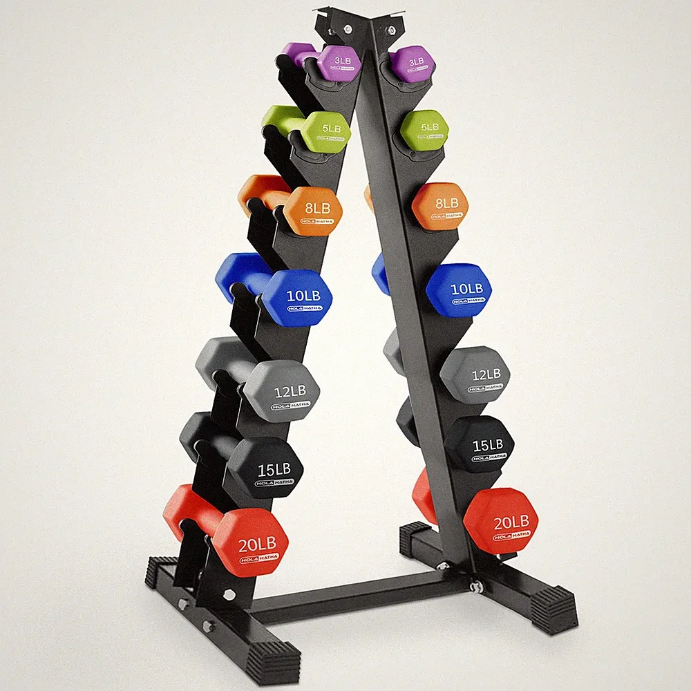 HolaHatha 146 Pound Neoprene Dumbbell Full Body Weight Set with Storage Rack