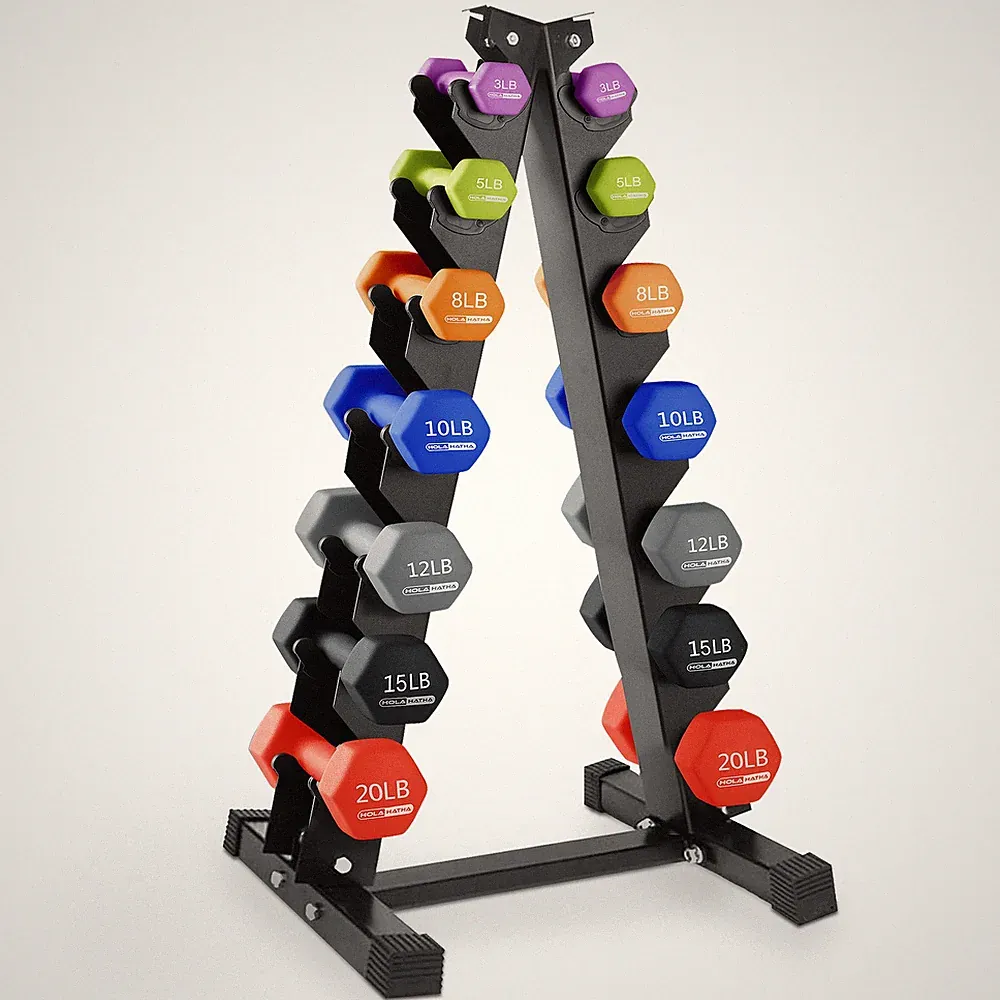 HolaHatha 146 Pound Neoprene Dumbbell Full Body Weight Set with Storage Rack