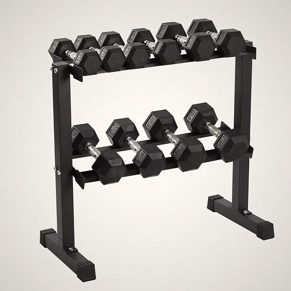 HolaHatha 150 Pound Rubber Encased Dumbbell Strength Training Weight Set w/ Rack