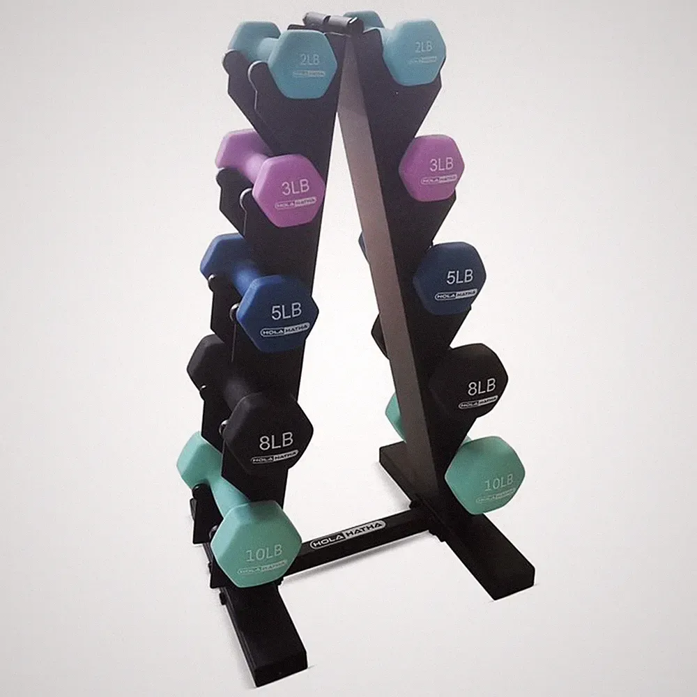 HolaHatha 2, 3, 5, 8, & 10 lb Neoprene Dumbbell Free Weight Set w/ Rack, Pastel