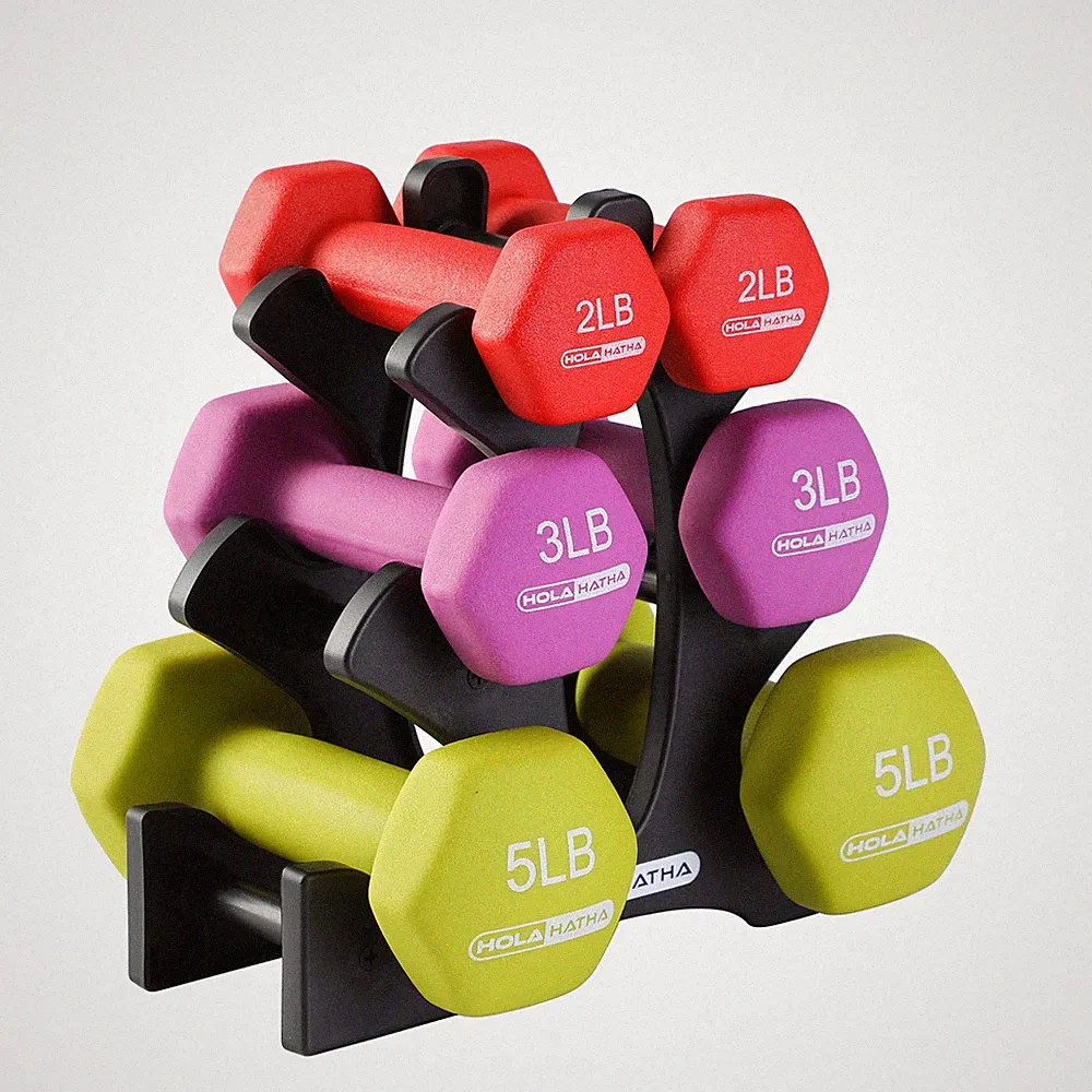 HolaHatha 2, 3, and 5 Pound Dumbbell Free Hand Weight Set with Rack (Open Box)