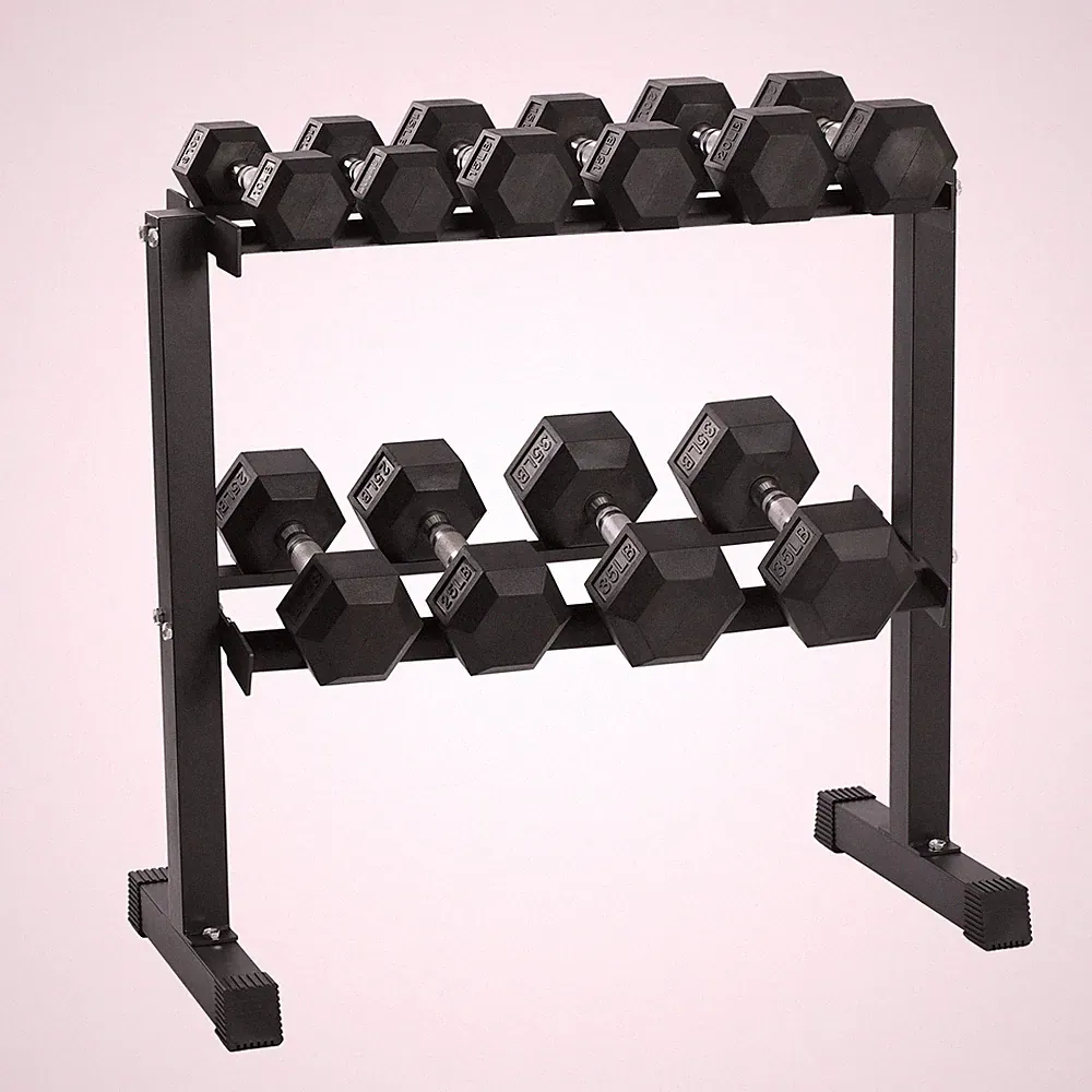 HolaHatha 210 Pound Rubber Encased Dumbbell Strength Training Weight Set w/ Rack
