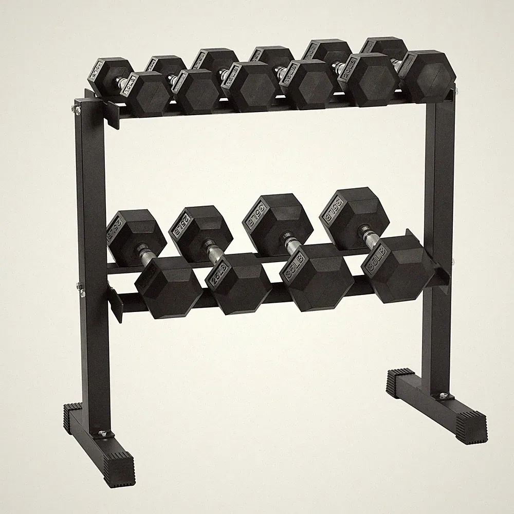 HolaHatha 210 Pound Rubber Encased Dumbbell Strength Training Weight Set w/ Rack