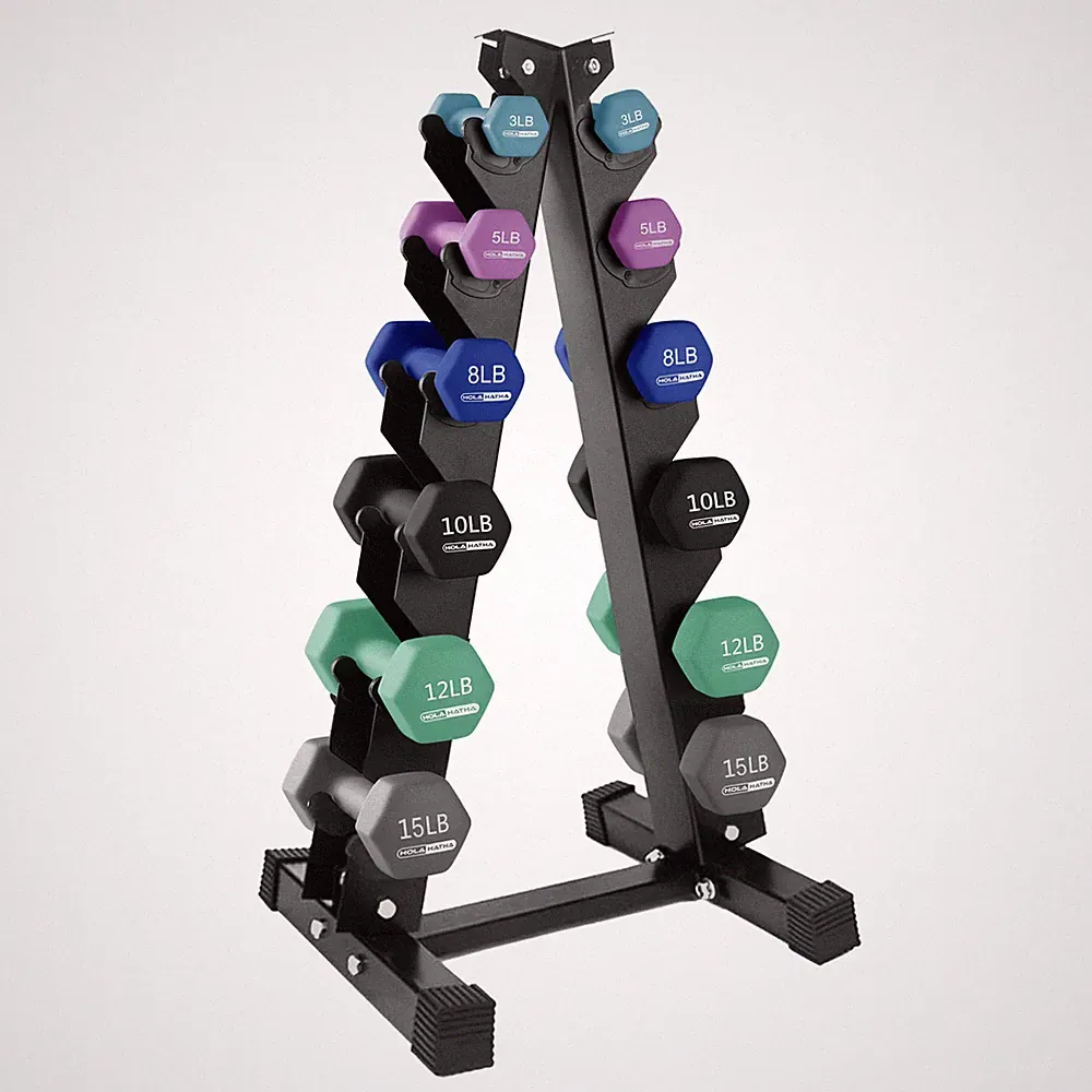 HolaHatha 3, 5, 8, 10, 12 & 15 Pound Neoprene Dumbbell Weight Set w/Storage Rack