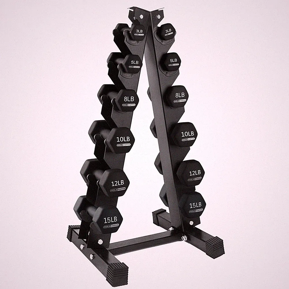 HolaHatha 3, 5, 8, 10, 12 & 15 Pound Neoprene Dumbbell Weight Set w/Storage Rack